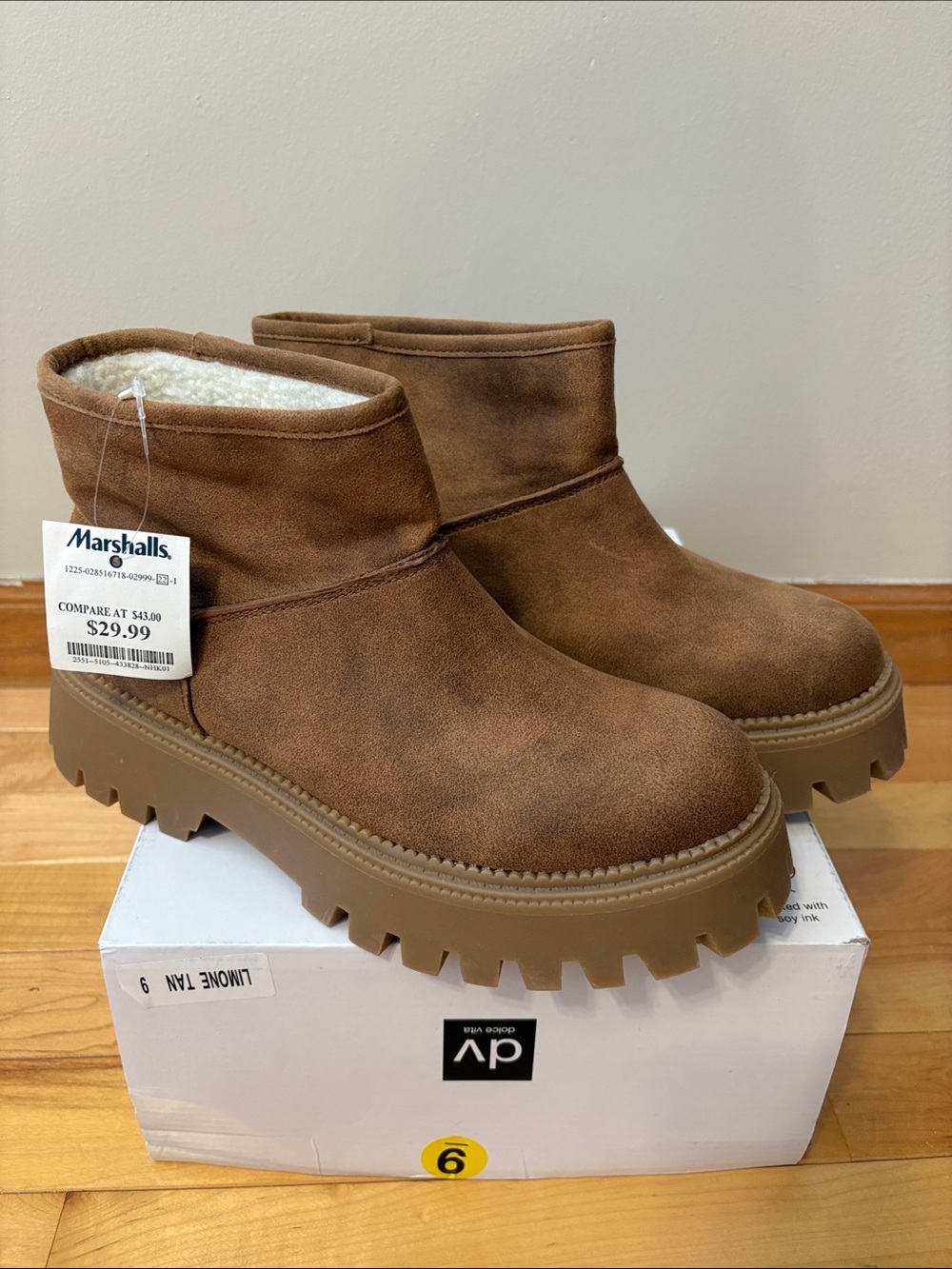 NEW Brown Dolce Vita Suede-Look Winter Ankle Boots with Fleece Lining